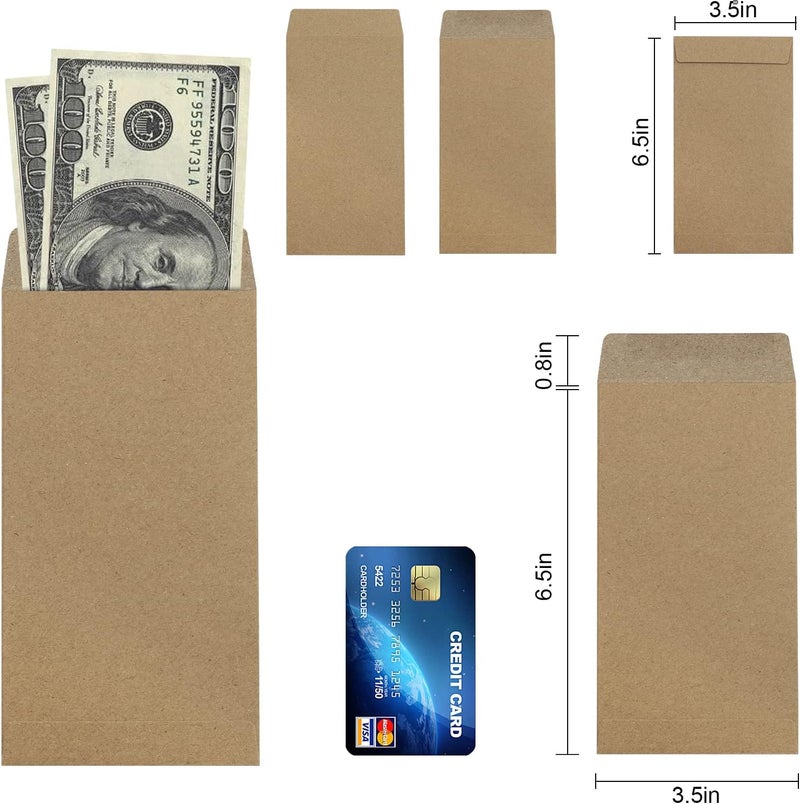 Keketer 200 Pack Kraft Cash Envelopes 6.7x3.5 Fit for Envelope Money Saving Challenge, 120 GSM Thick Money Envelopes for Cash, Budgeting, Check, Coin, Tickets, Jewelry, small items & collectables - Image 2